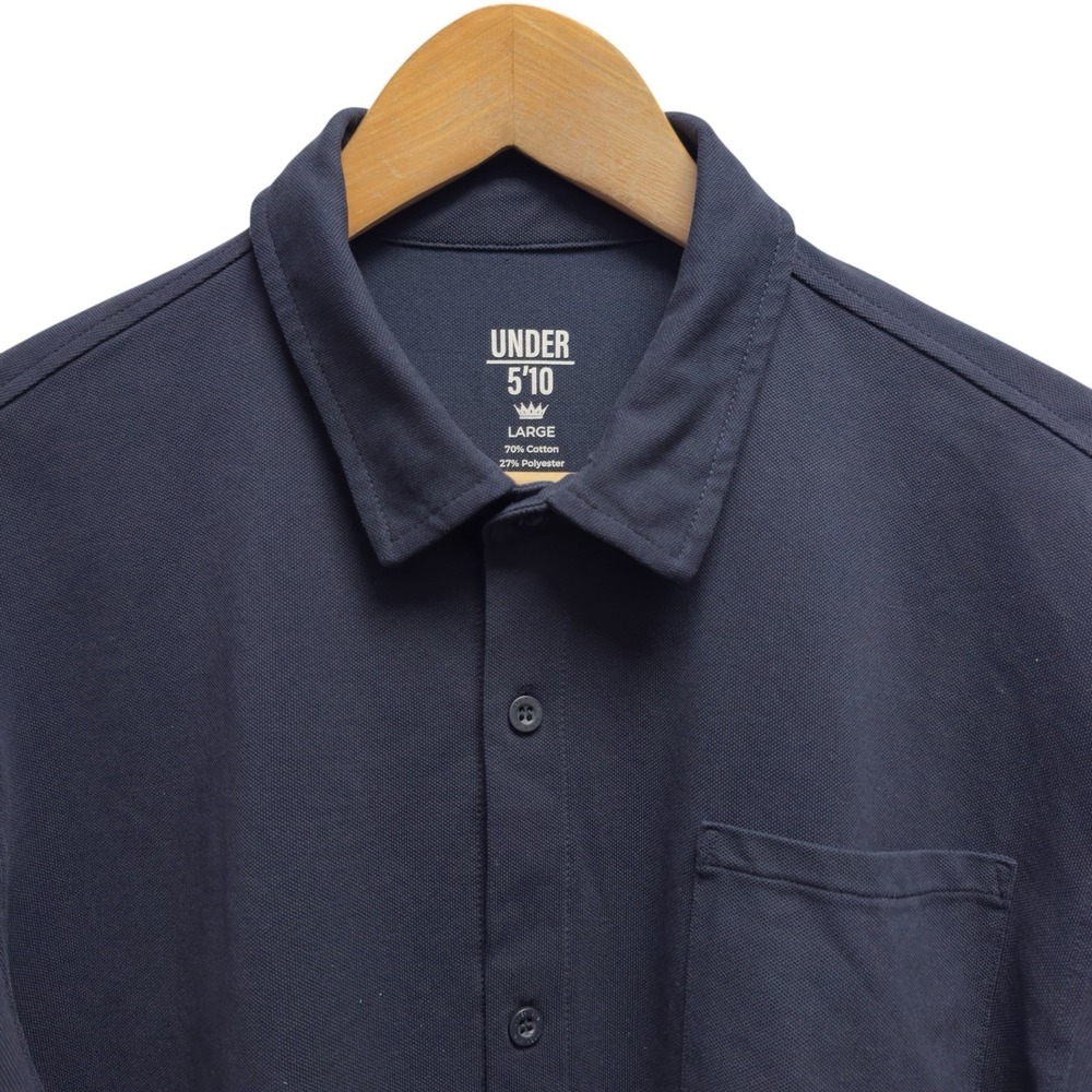 Under 5'10 Men's Large Navy Blue Oxford Cloth Button Front Long Sleeve Shirt euc